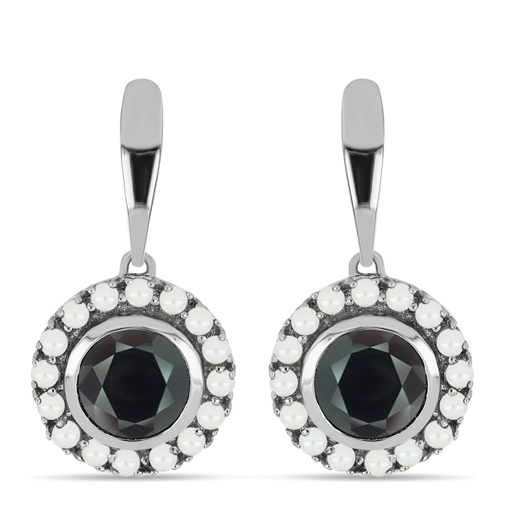 Pendientes de Plata con Obsidiana y Perla blanca de agua dulce