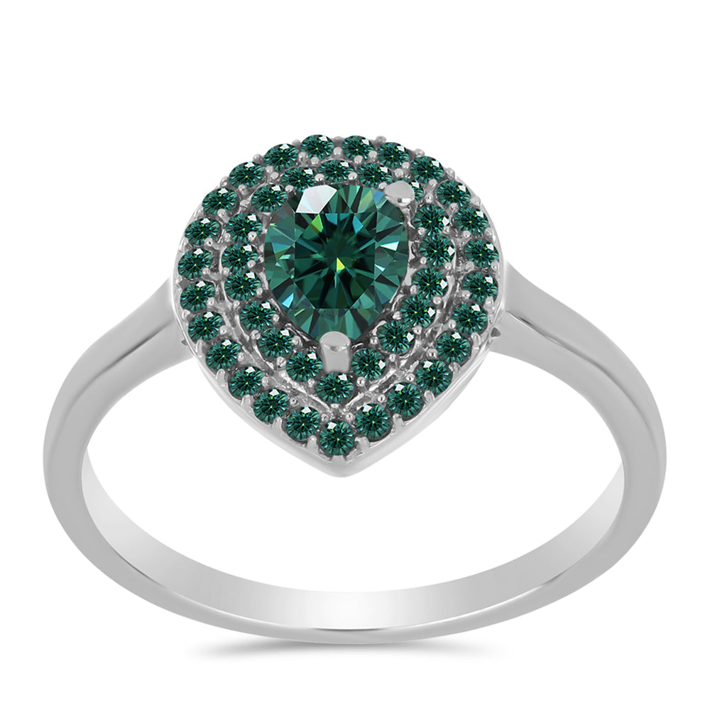 Anillo de Plata con Moissanita azul mar verdosa