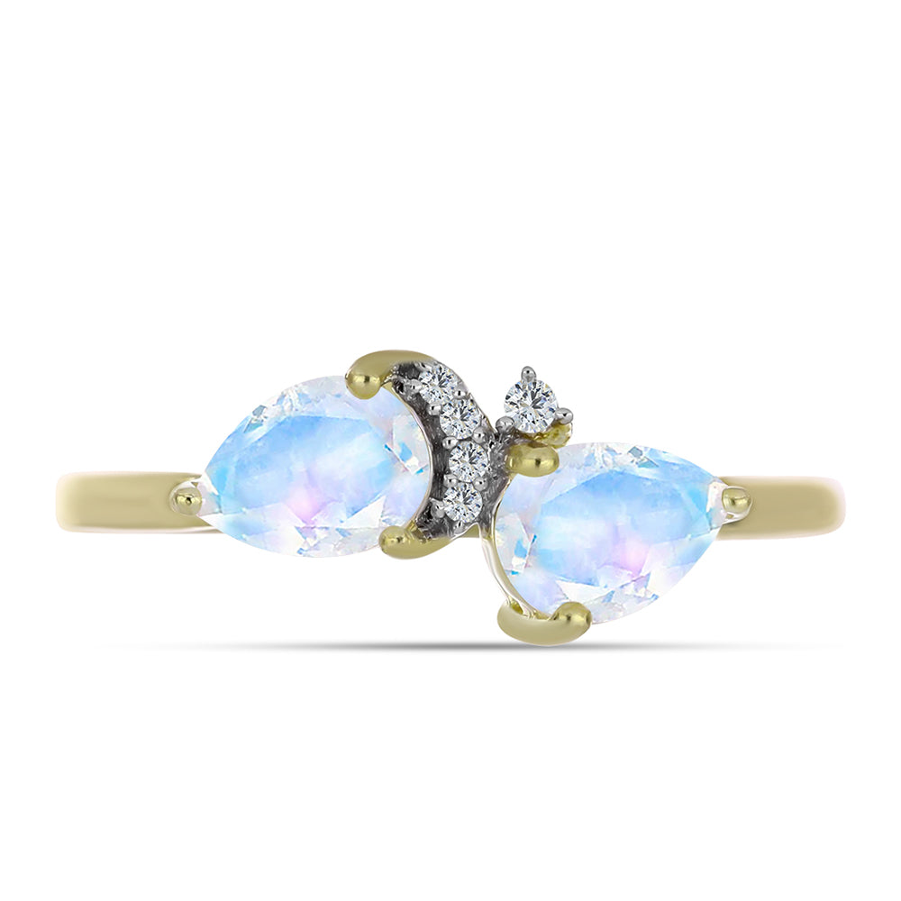 Anillo de Plata Bañada en Oro con Piedra Lunar Arco Iris y Topacio Blanco 1 