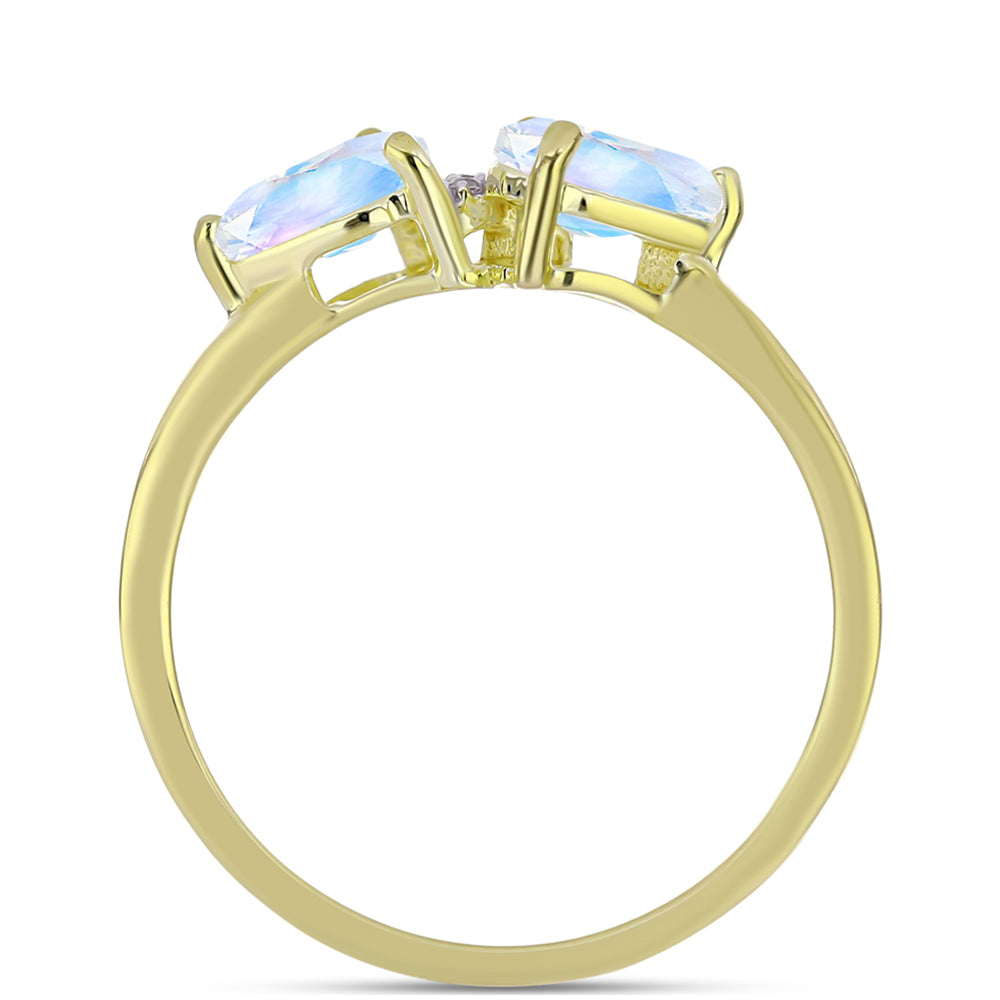 Anillo de Plata Bañada en Oro con Piedra Lunar Arco Iris y Topacio Blanco 2 