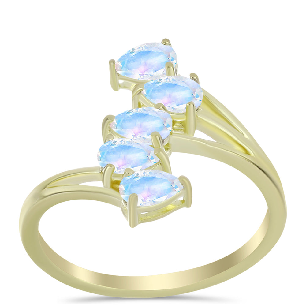 Anillo de Plata Bañada en Oro con Piedra Lunar Arco Iris