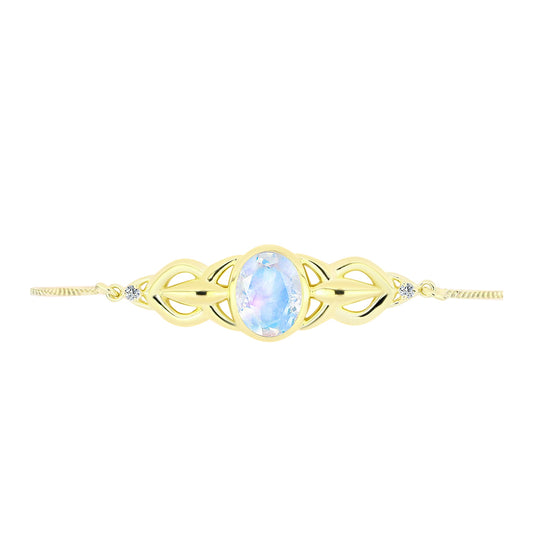 Pulsera de Plata Bañada en Oro con Piedra Lunar Arco Iris y Topacio Blanco