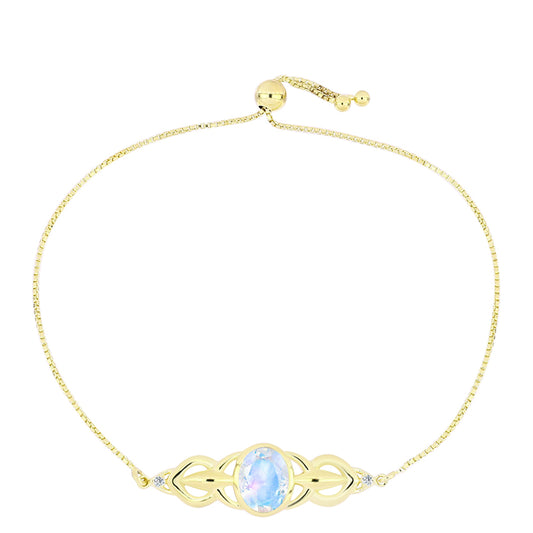 Pulsera de Plata Bañada en Oro con Piedra Lunar Arco Iris y Topacio Blanco