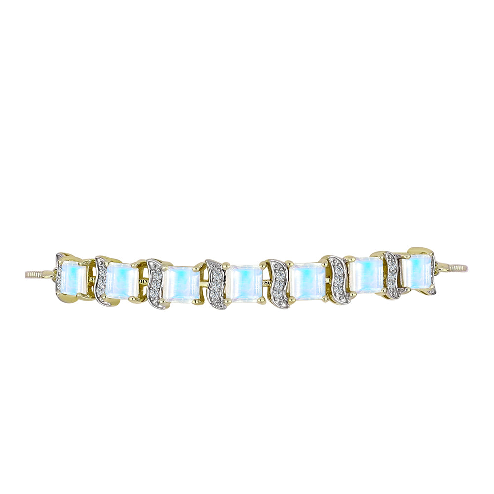 Pulsera de Plata Bañada en Oro con Piedra Lunar Arco Iris y Topacio Blanco 2 
