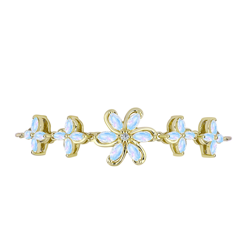 Pulsera de Plata Bañada en Oro con Piedra Lunar Arco Iris