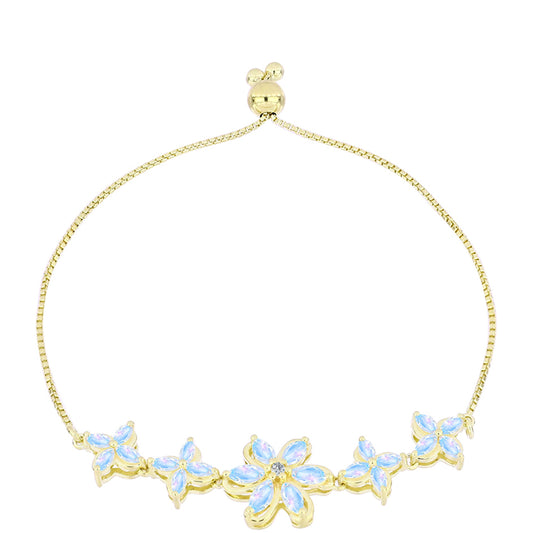 Pulsera de Plata Bañada en Oro con Piedra Lunar Arco Iris