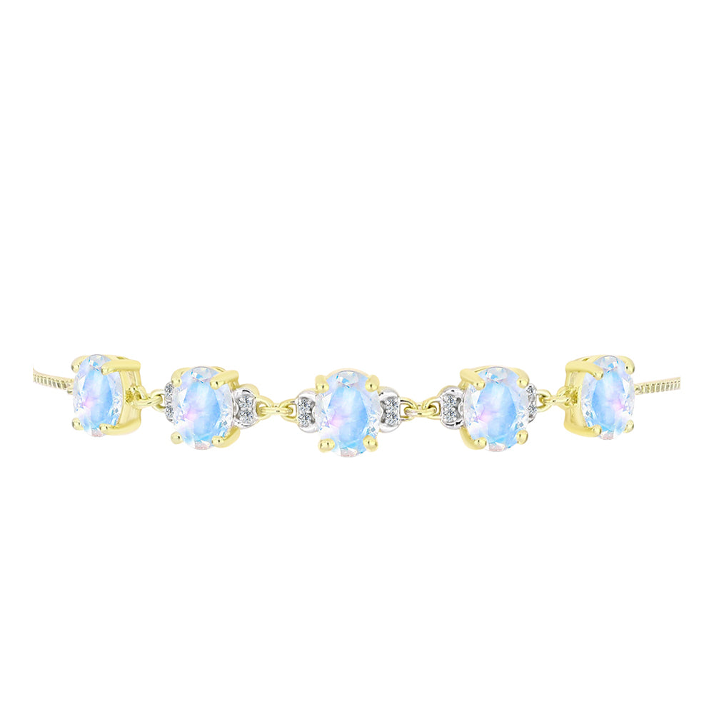 Pulsera de Plata Bañada en Oro con Piedra Lunar Arco Iris y Topacio Blanco