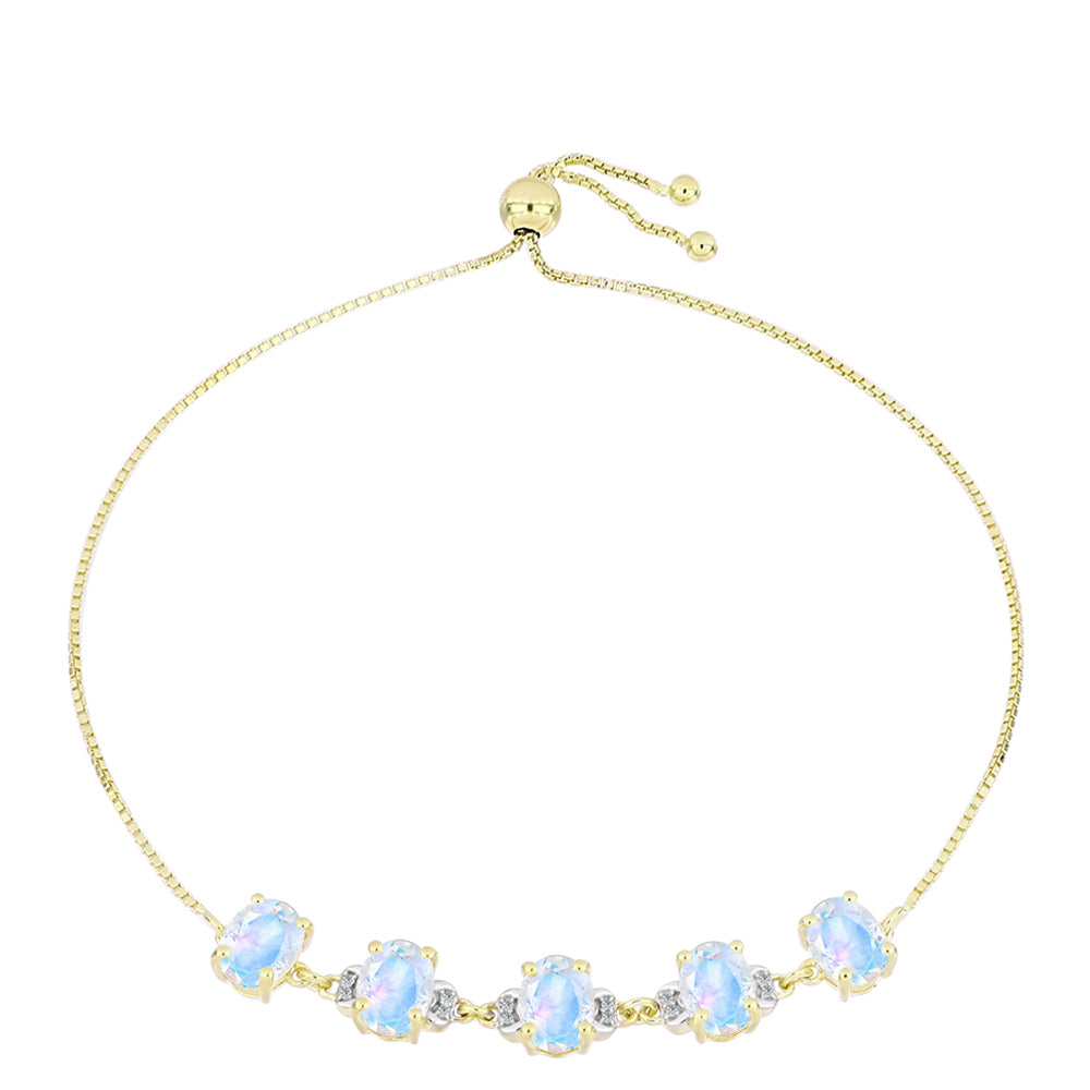 Pulsera de Plata Bañada en Oro con Piedra Lunar Arco Iris y Topacio Blanco