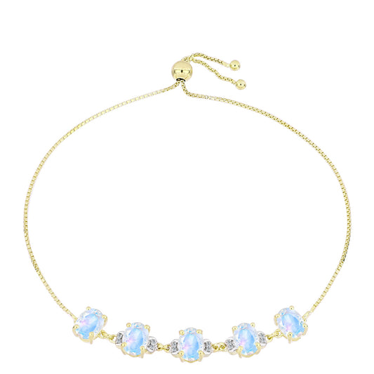 Pulsera de Plata Bañada en Oro con Piedra Lunar Arco Iris y Topacio Blanco