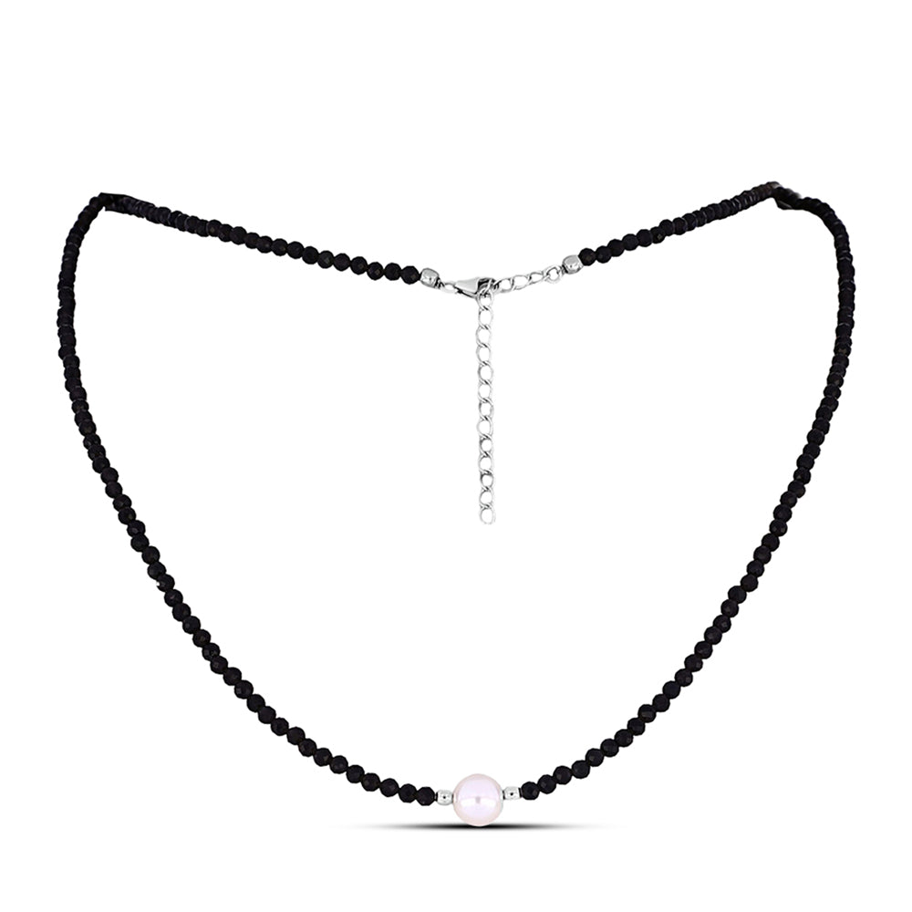 Collar de Plata con Obsidiana y Perla blanca de agua dulce 1 