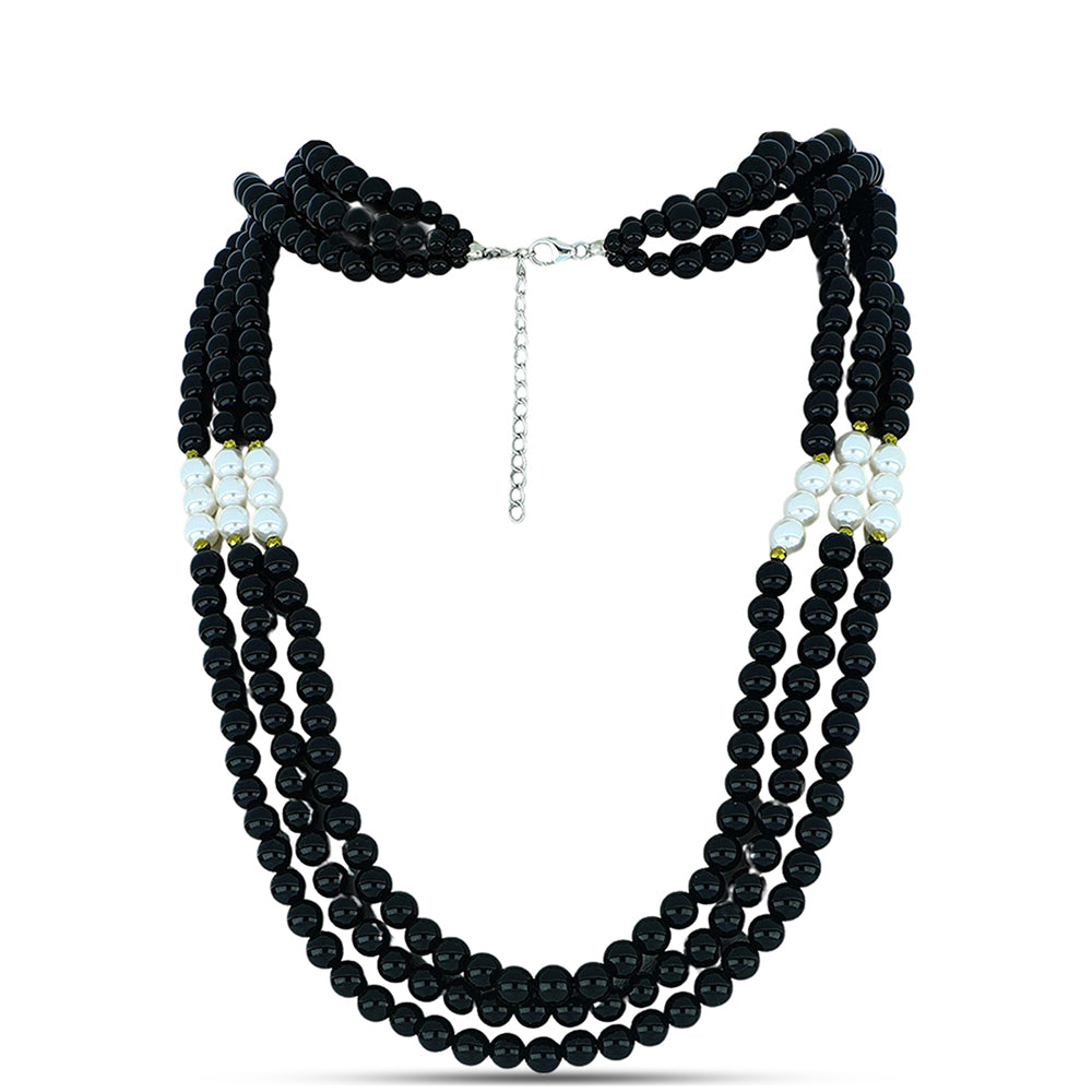 Collar de Plata con Obsidiana y Perla blanca de agua dulce