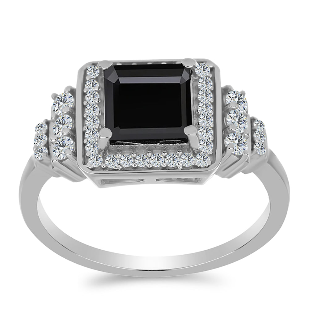 Anillo de Plata con Obsidiana y Topacio Blanco