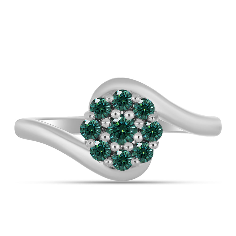 Anillo de Plata con Moissanita azul mar verdosa