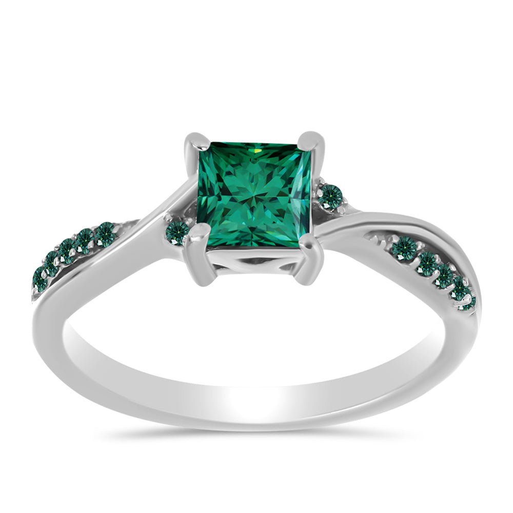 Anillo de Plata con Moissanita azul mar verdosa