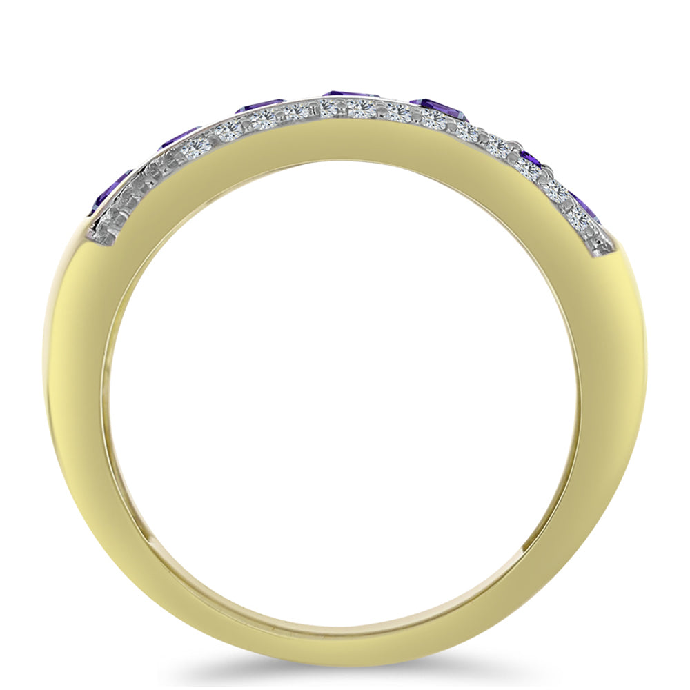 Anillo de Plata Bañada en Oro con Amatista de Marruecos y Topacio Blanco 2 