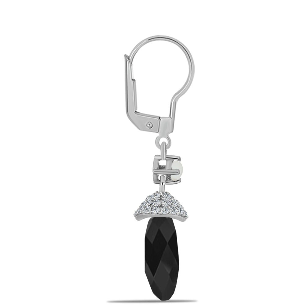 Pendientes de Plata con Obsidiana y Perla blanca de agua dulce