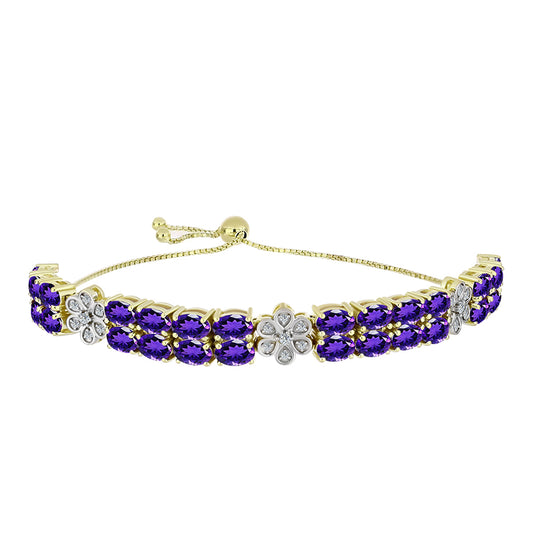 Pulsera de Plata Bañada en Oro con Amatista de Marruecos y Topacio Blanco