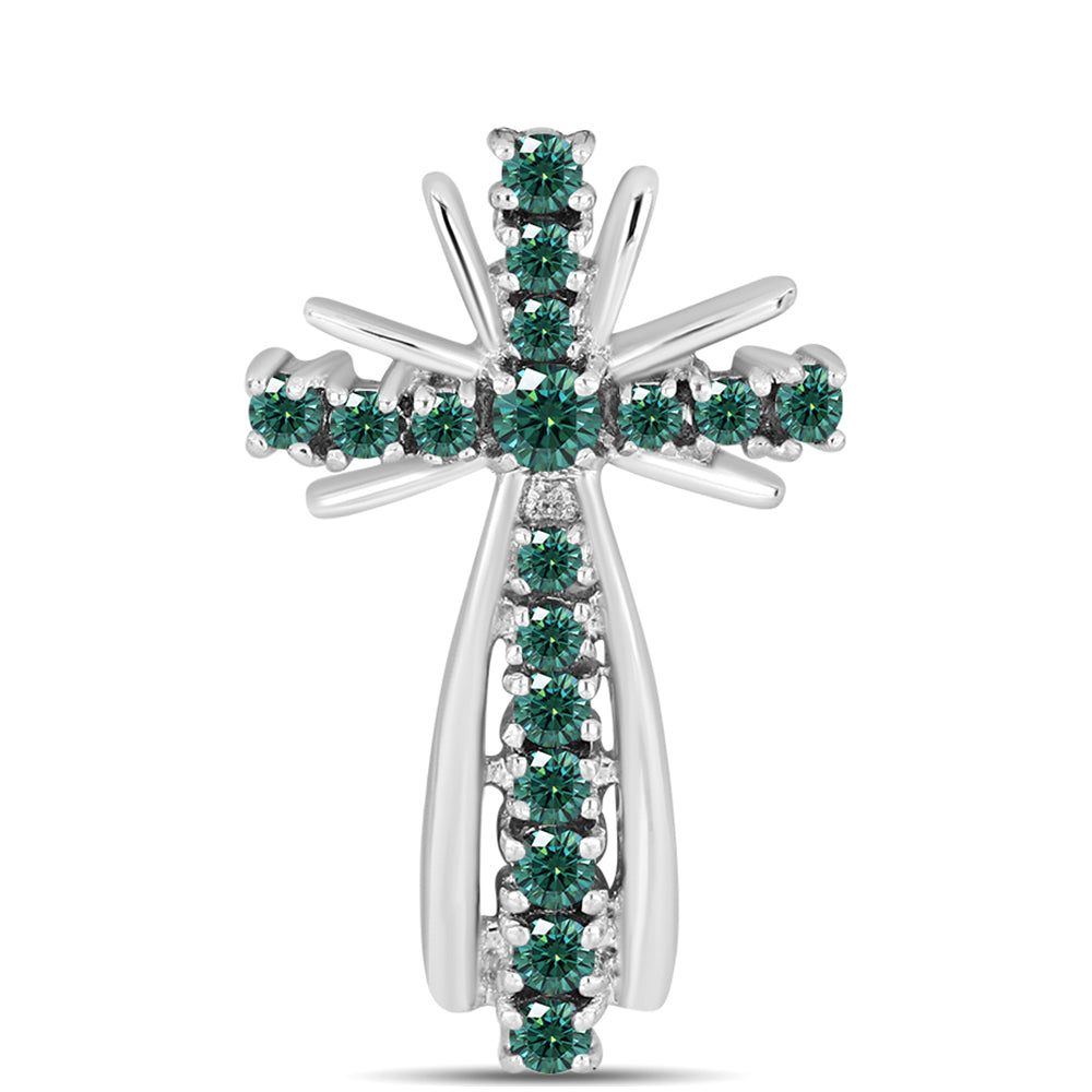 Cruz Colgante de Plata con Moissanita azul mar verdosa