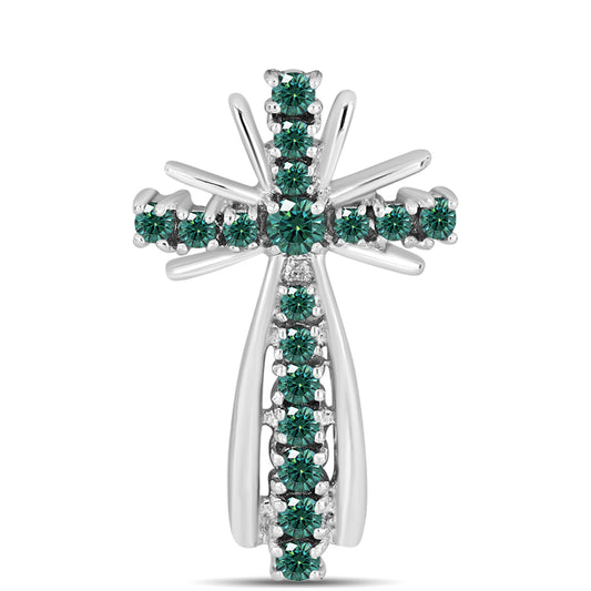 Cruz Colgante de Plata con Moissanita azul mar verdosa