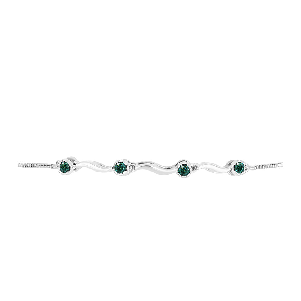 Pulsera de Plata con Moissanita azul mar verdosa