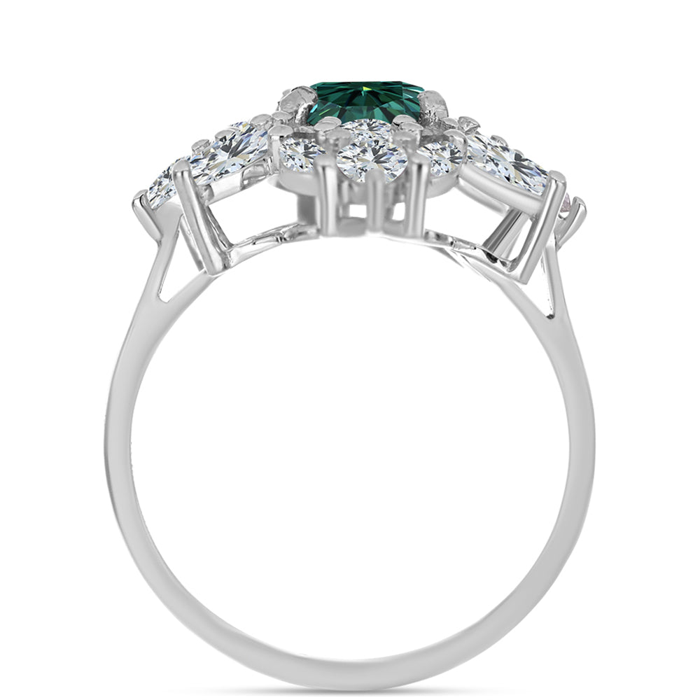 Anillo de Plata con Moissanita azul mar verdosa y Topacio Blanco