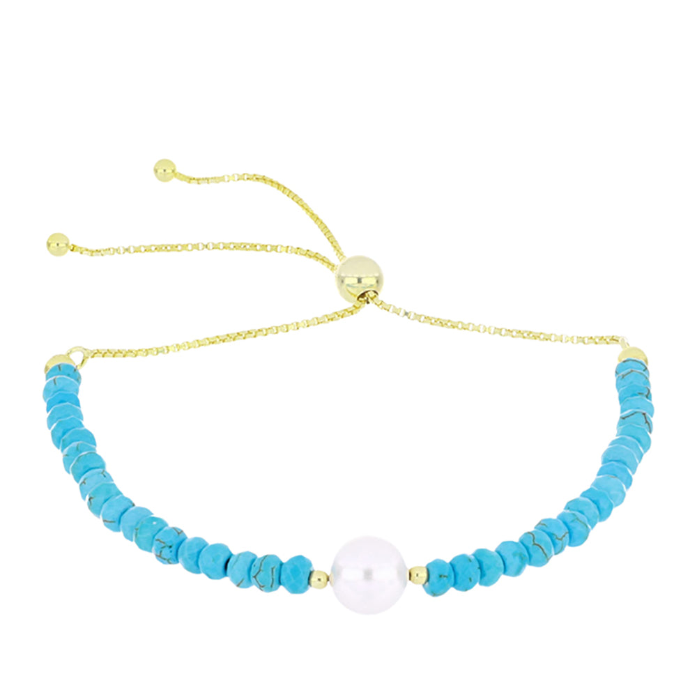 Pulsera de Plata Bañada en Oro con Turquesa Bella Durmiente y Perla blanca de agua dulce 1 