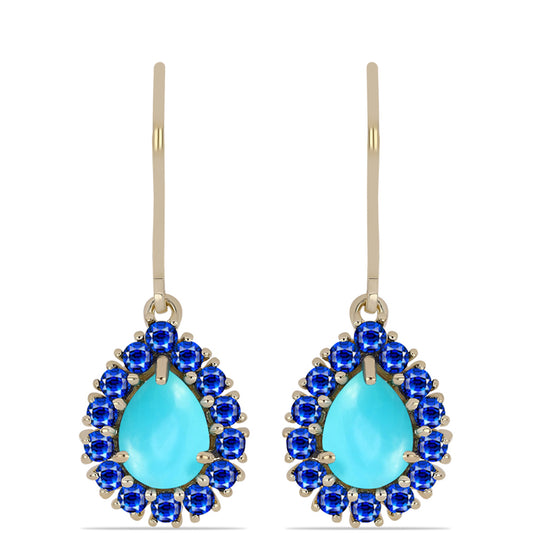 Pendientes de Plata Bañada en Oro con Turquesa Bella Durmiente y Zafiro azul Australiano