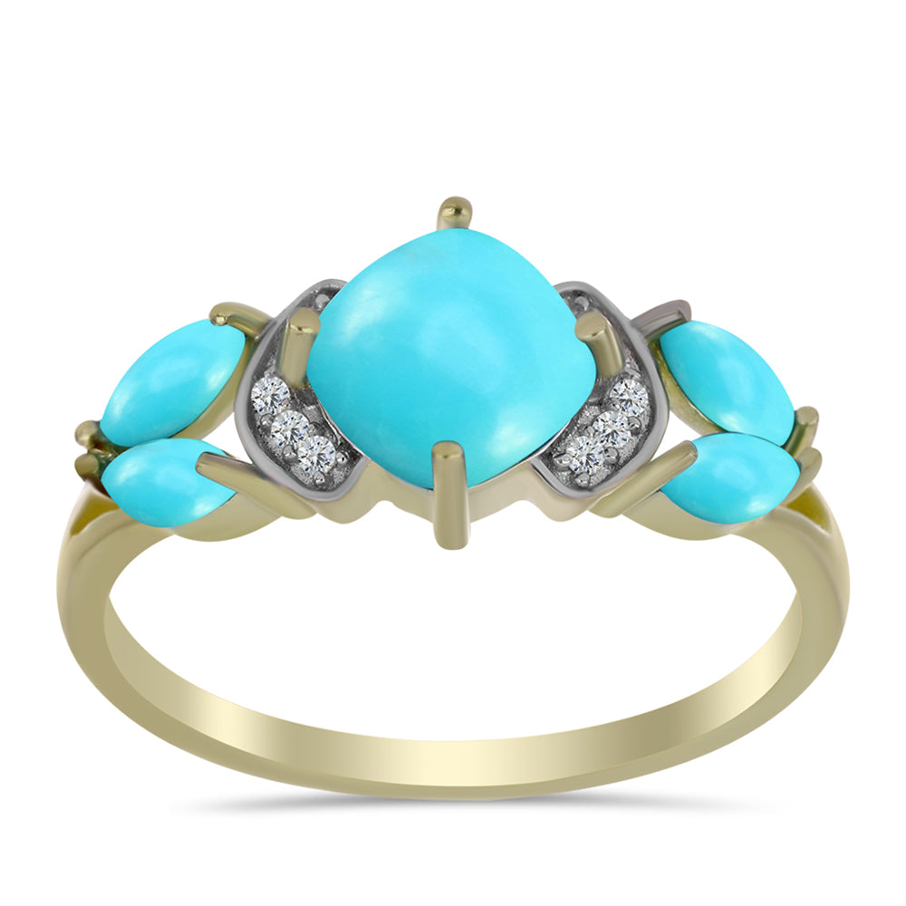 Anillo de Plata Bañada en Oro con Turquesa Bella Durmiente y Topacio Blanco 3 