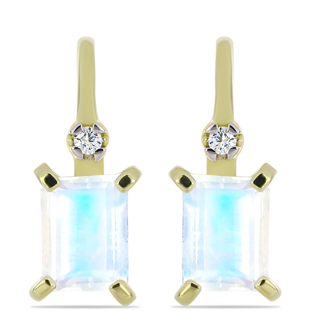 Pendientes de Plata Bañada en Oro con Piedra Lunar Arco Iris y Topacio Blanco 1 