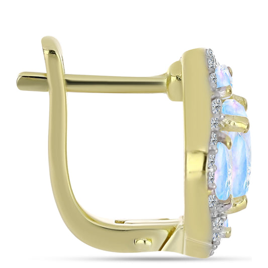 Pendientes de Plata Bañada en Oro con Piedra Lunar Arco Iris
