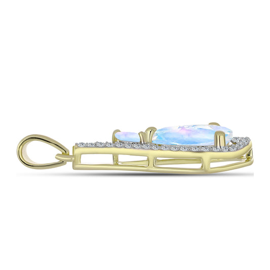 Colgante de Plata Bañada en Oro con Piedra Lunar Arco Iris
