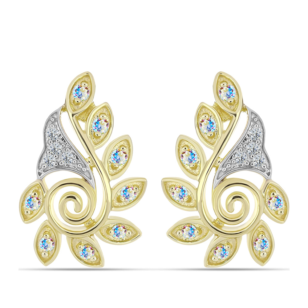 Pendientes de Plata Bañada en Oro con Moisanita hielo y Topacio Blanco