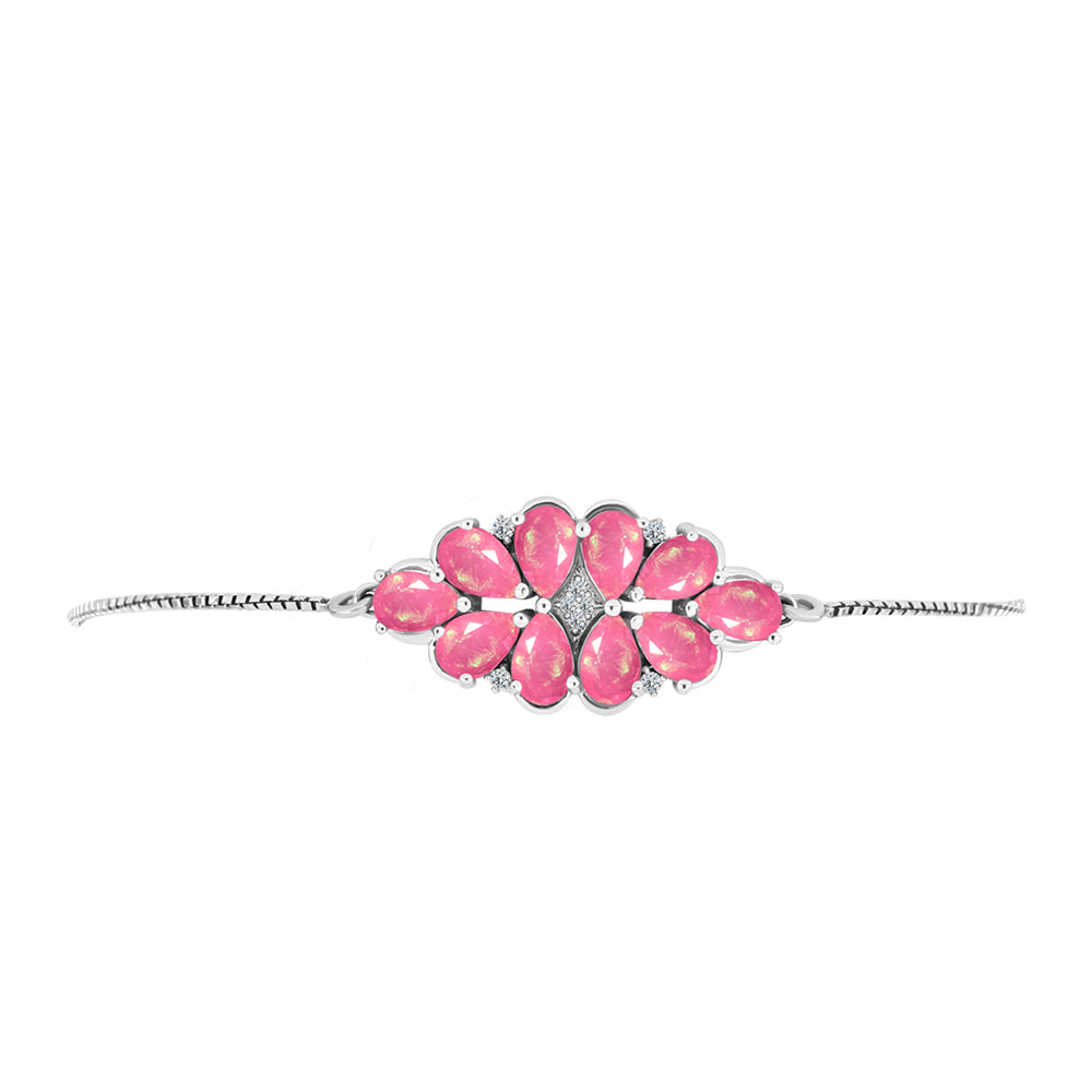 Pulsera de Plata con Ópalo Rosa de Lega Dembi y Topacio Blanco