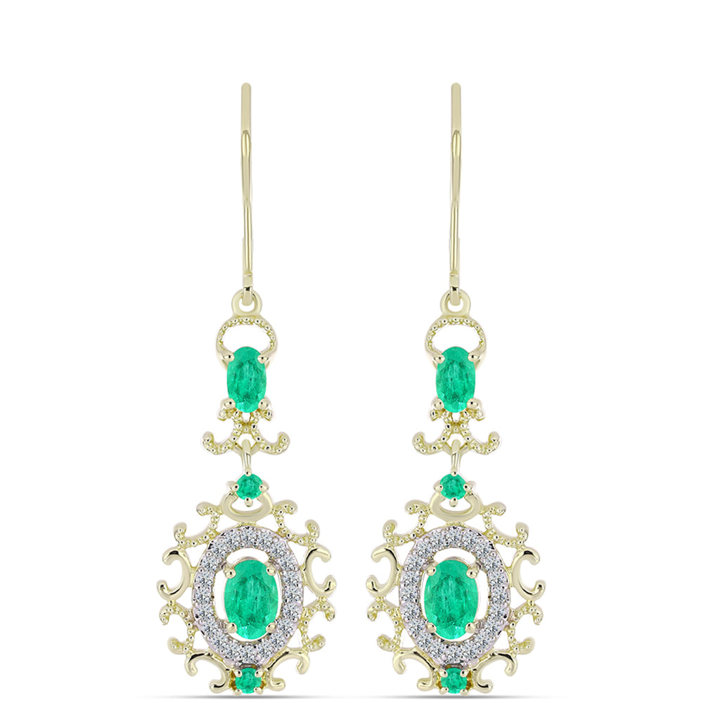 Pendientes de Plata Bañada en Oro con Esmeralda de Colombia y Diamante blanco 1 
