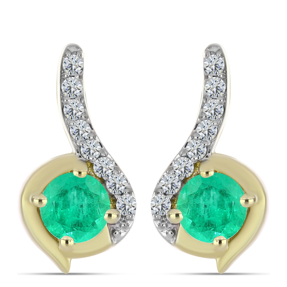 Pendientes de Plata Bañada en Oro con Esmeralda de Colombia y Diamante blanco 1 