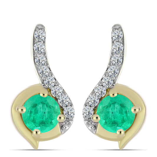 Pendientes de Plata Bañada en Oro con Esmeralda de Colombia y Diamante blanco