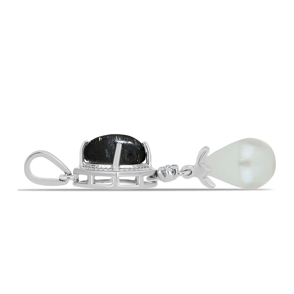 Colgante de Plata con Jaspe Picasso y Perla blanca de agua dulce