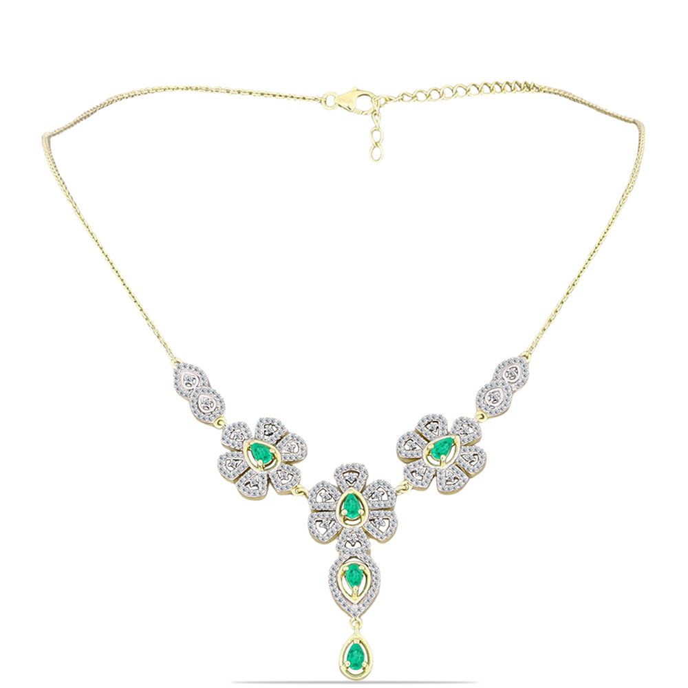 Collar de Plata Bañada en Oro con Esmeralda de Colombia y Diamante blanco 1 