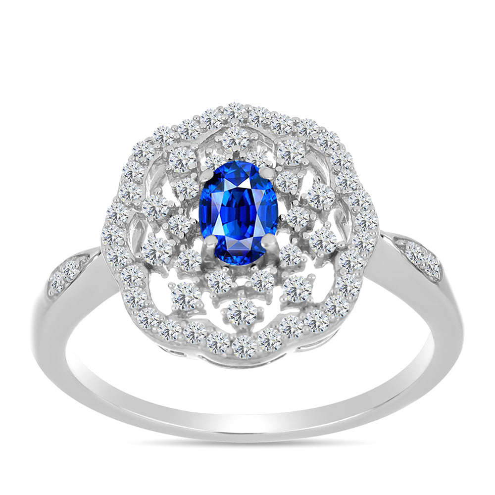 Anillo de Plata con Zafiro Azul Australiano y Topacio Blanco 3 