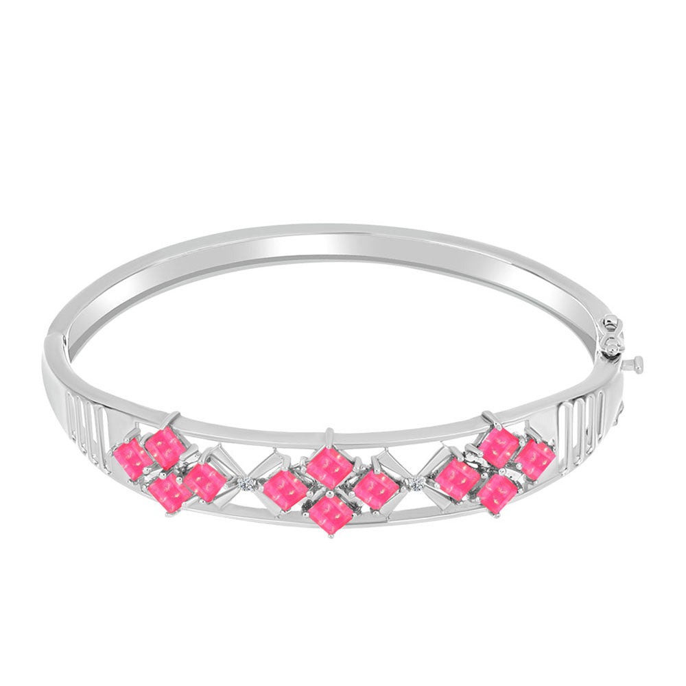 Brazalete de Plata con Ópalo Rosa de Lega Dembi y Topacio Blanco