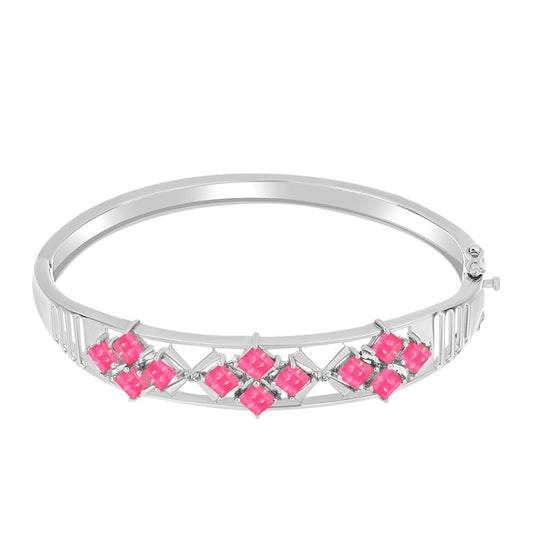 Brazalete de Plata con Ópalo Rosa de Lega Dembi y Topacio Blanco