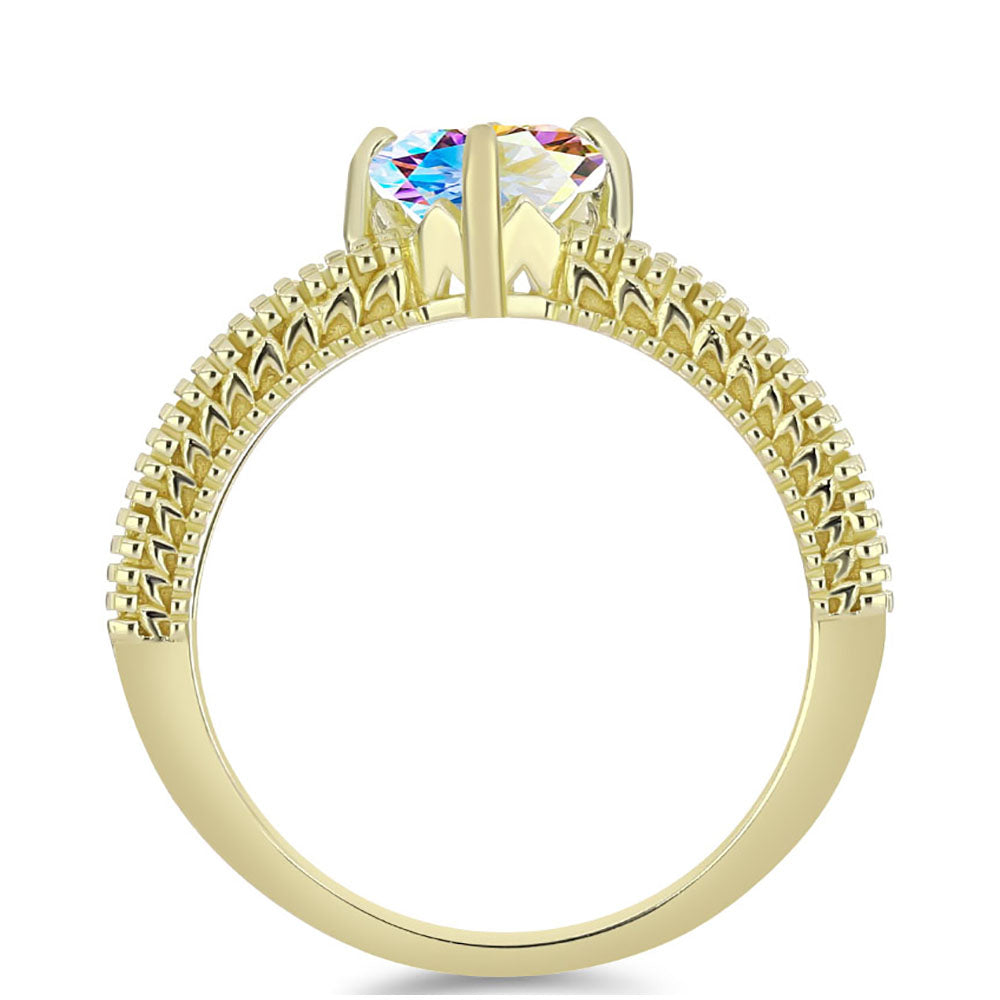 Anillo de Plata Bañada en Oro con Moisanita hielo