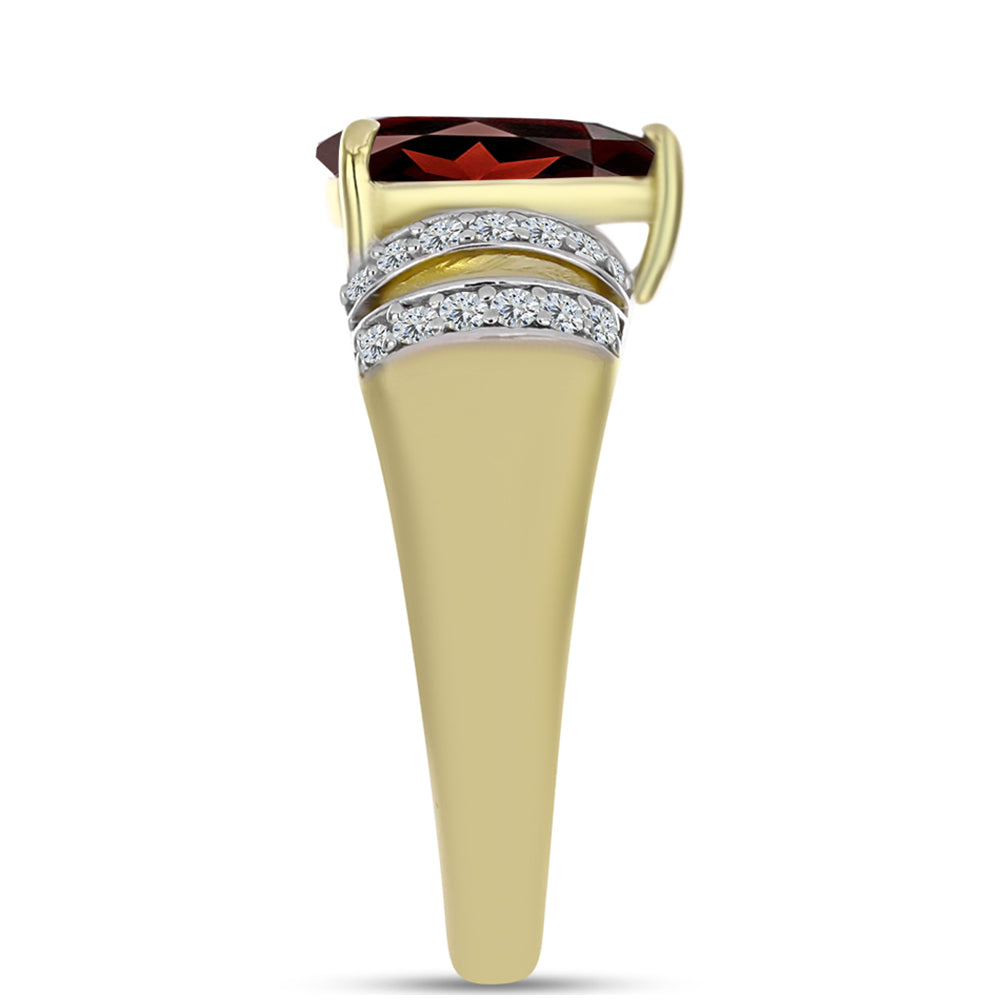 Anillo de Plata Bañada en Oro con Granate Barton y Topacio Blanco 4 