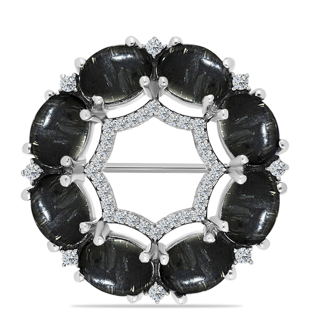Broche de Plata con Jaspe Picasso y Topacio Blanco