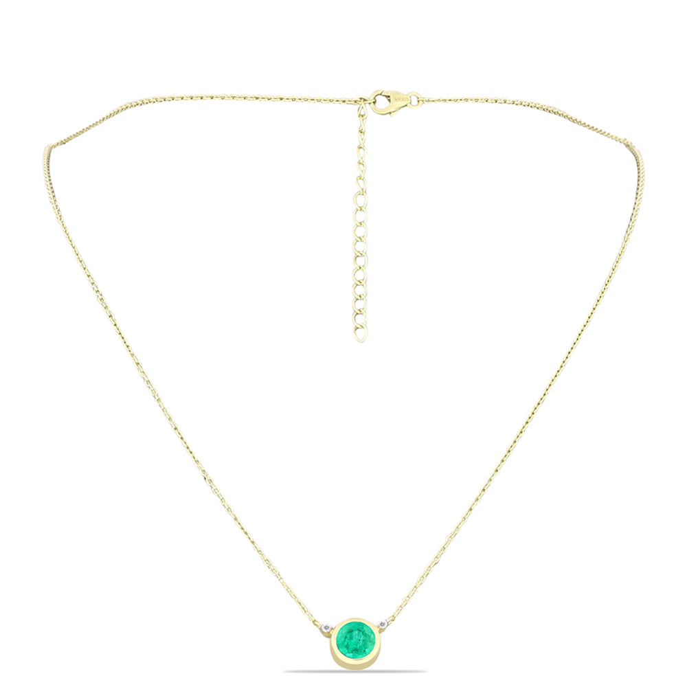 Collar de Plata Bañada en Oro con Esmeralda de Colombia y Diamante blanco
