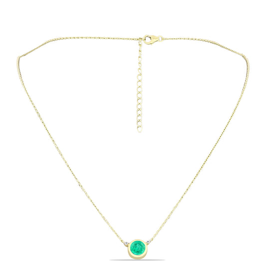 Collar de Plata Bañada en Oro con Esmeralda de Colombia y Diamante blanco