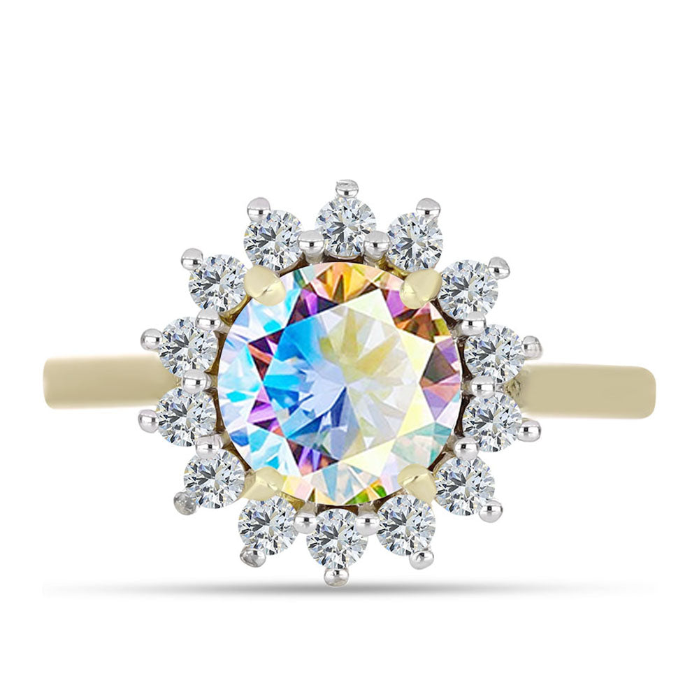 Anillo de Plata Bañada en Oro con Moisanita hielo y Topacio Blanco