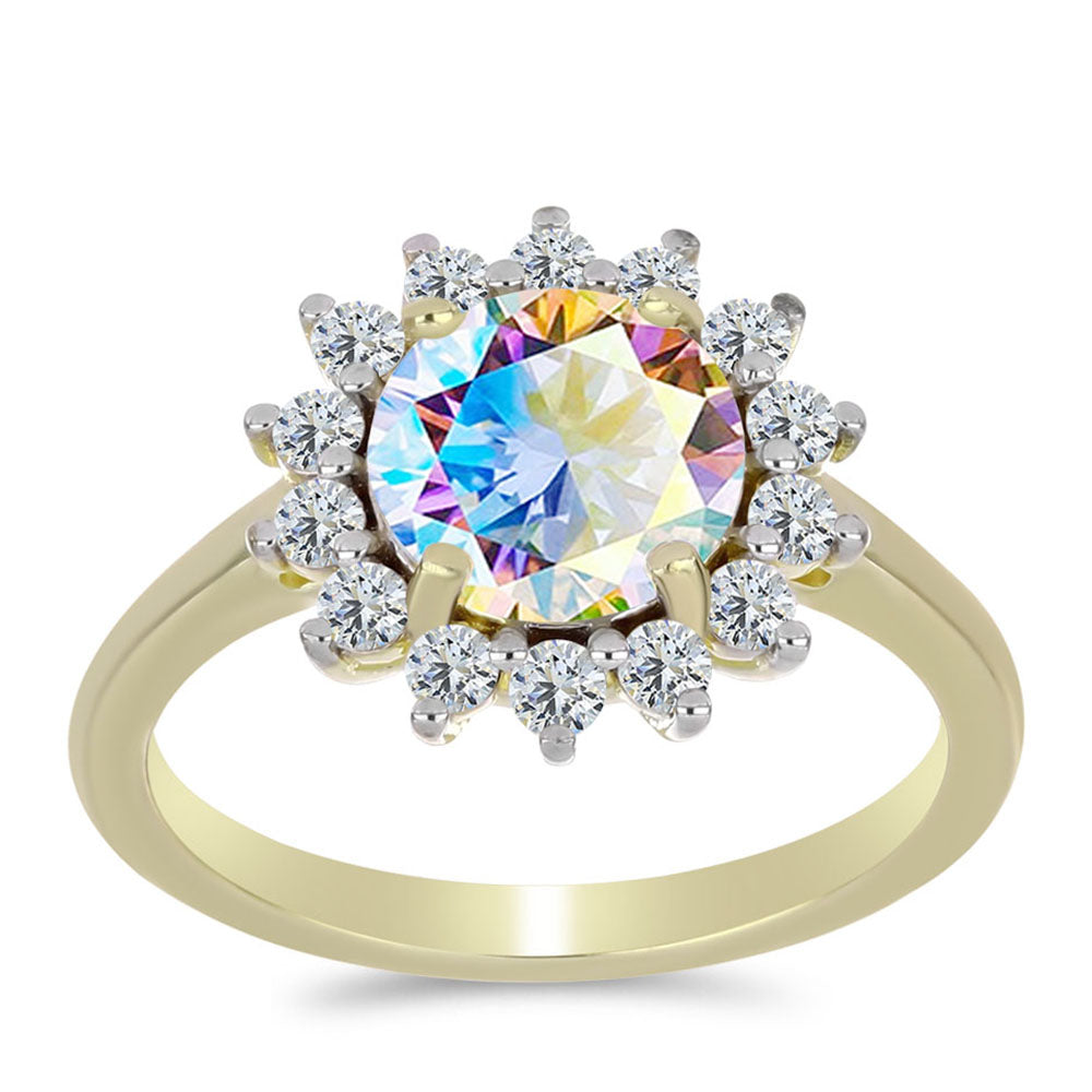 Anillo de Plata Bañada en Oro con Moisanita hielo y Topacio Blanco 3 