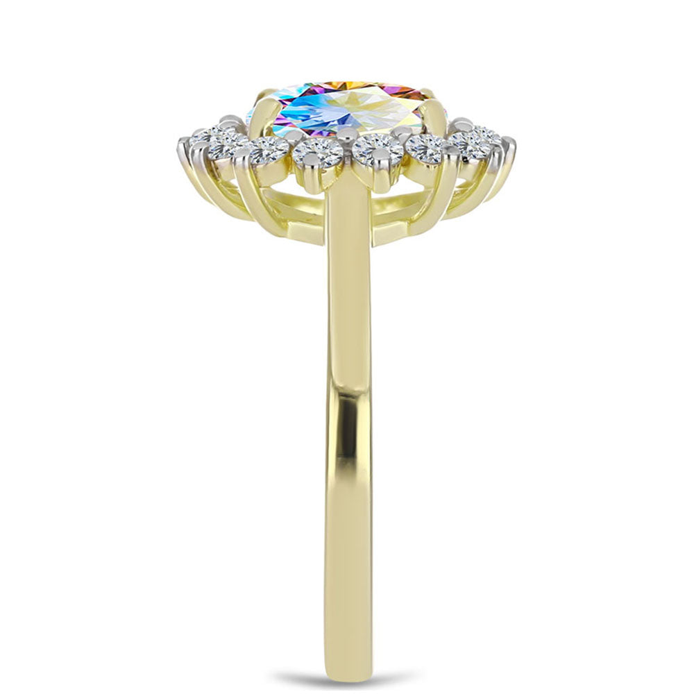 Anillo de Plata Bañada en Oro con Moisanita hielo y Topacio Blanco 4 