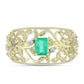 Anillo de Plata Bañada en Oro con Esmeralda de Colombia y Diamante blanco